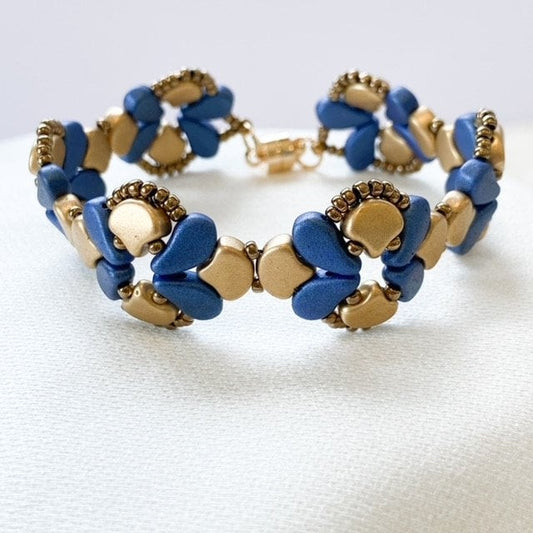 Glass Bead Bracelet - Gold and Blue